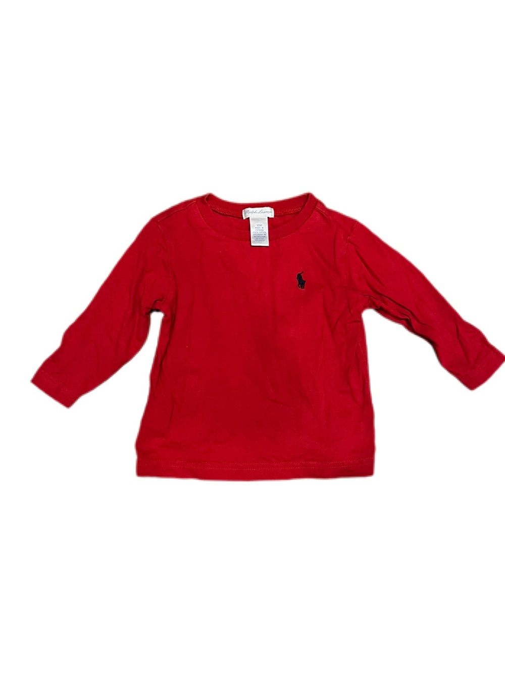 Ralph Lauren 12m Baby Boy Red Long-Sleeve Crewneck Tee with Polo Pony